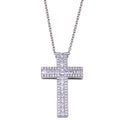 Rhodium Plated 925 Sterling Silver Cross CZ Necklace - BGP01432