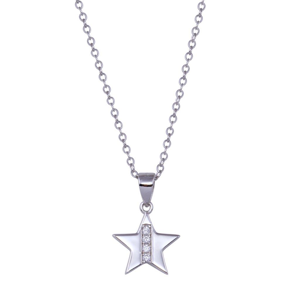 Rhodium Plated 925 Sterling Silver Star CZ Necklace - BGP01434