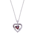 Rhodium Plated 925 Sterling Silver Clear and Red Heart Necklace - BGP01439