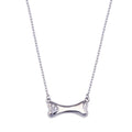 Rhodium Plated 925 Sterling Silver Dog Bone CZ Necklace - BGP01443