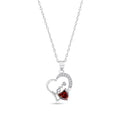 Rhodium Plated 925 Sterling Silver Love Heart Clear and Red CZ Adjustable Necklace - BGP01449
