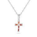 Rhodium Plated 925 Sterling Silver Cross Red CZ Pendant Necklace - BGP01461