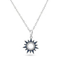 Rhodium Plated 925 Sterling Silver Sun Blue and Clear CZ Pendant Necklace - BGP01468