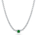 Rhodium Plated 925 Sterling Silver Bubble Tennis CZ Green Center Stone Necklace - BGP01469GRN