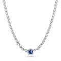 Rhodium Plated 925 Sterling Silver Bubble Tennis CZ Blue Center Stone Necklace - BGP01469BLU