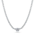 Rhodium Plated 925 Sterling Silver Bubble Tennis CZ Clear Center Stone Necklace - BGP01469CLR