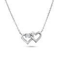Rhodium Plated 925 Sterling Silver Twin Hearts Clear CZ Pendant Necklace - BGP01470