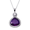 Rhodium Plated 925 Sterling Silver Wide Teardrop Amethyst Clear CZ Adjustable Necklace - BGP01447