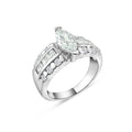 Silver 925 Rhodium Plated Clear Marquise Center Channel Set Square CZ Bridal Ring - BGR00010