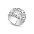 Silver 925 Rhodium Plated Clear Pave Set CZ Heart Dome Ring - BGR00019