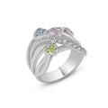 Silver 925 Rhodium Plated Multi Colored CZ Heart Ring - BGR00020
