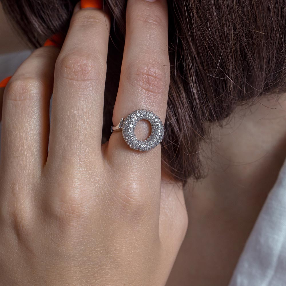 925 Sterling Silver Rhodium and CZ Open Circle Ring - BGR00043
