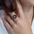 Silver 925 Rhodium and Black Rhodium Plated Black CZ Open Circle Ring - BGR00044