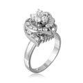 Rhodium Plated 925 Sterling Silver Clear Flower 2 Row Hearts Fidgetting Clear CZ Ring - BGR00045