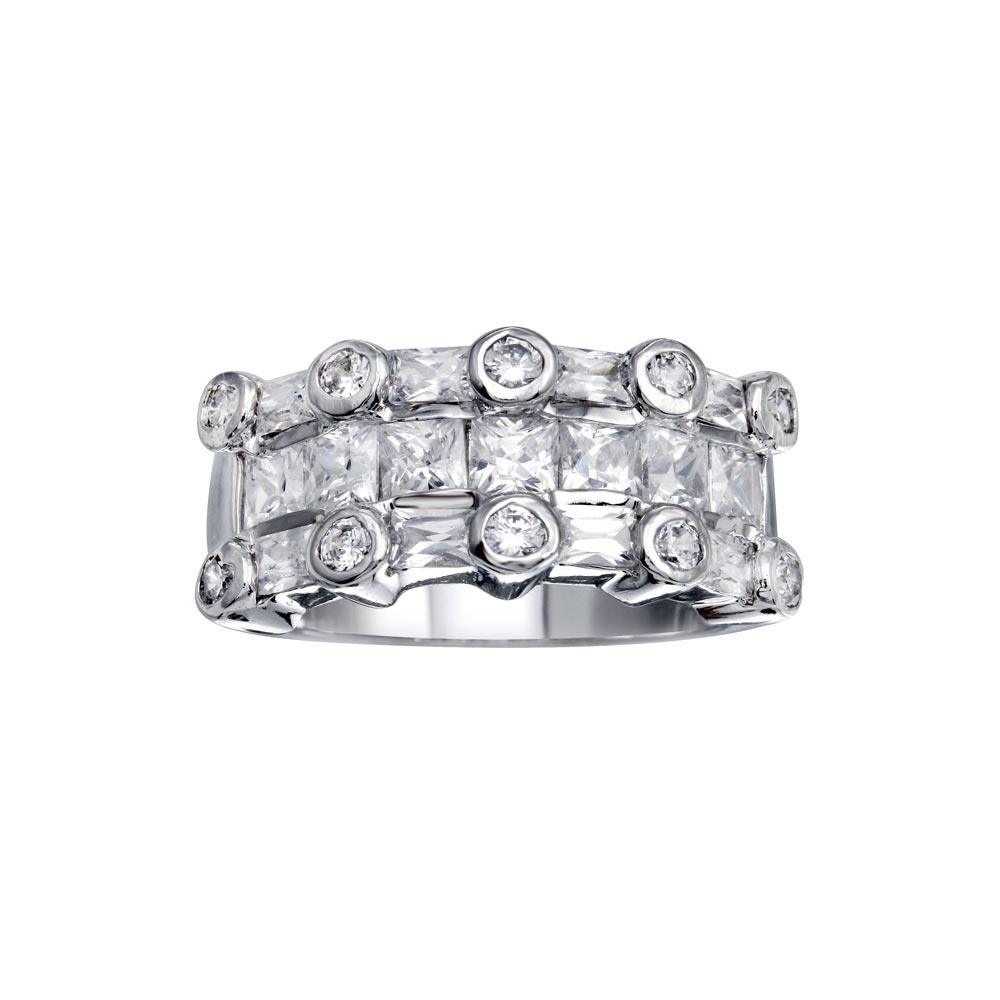 Silver 925 Rhodium Plated Multi Shaped Clear CZ Ring - BGR00077