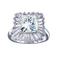 Rhodium Plated 925 Sterling Silver Clear Baguette Square CZ Antique Bridal Ring - BGR00103