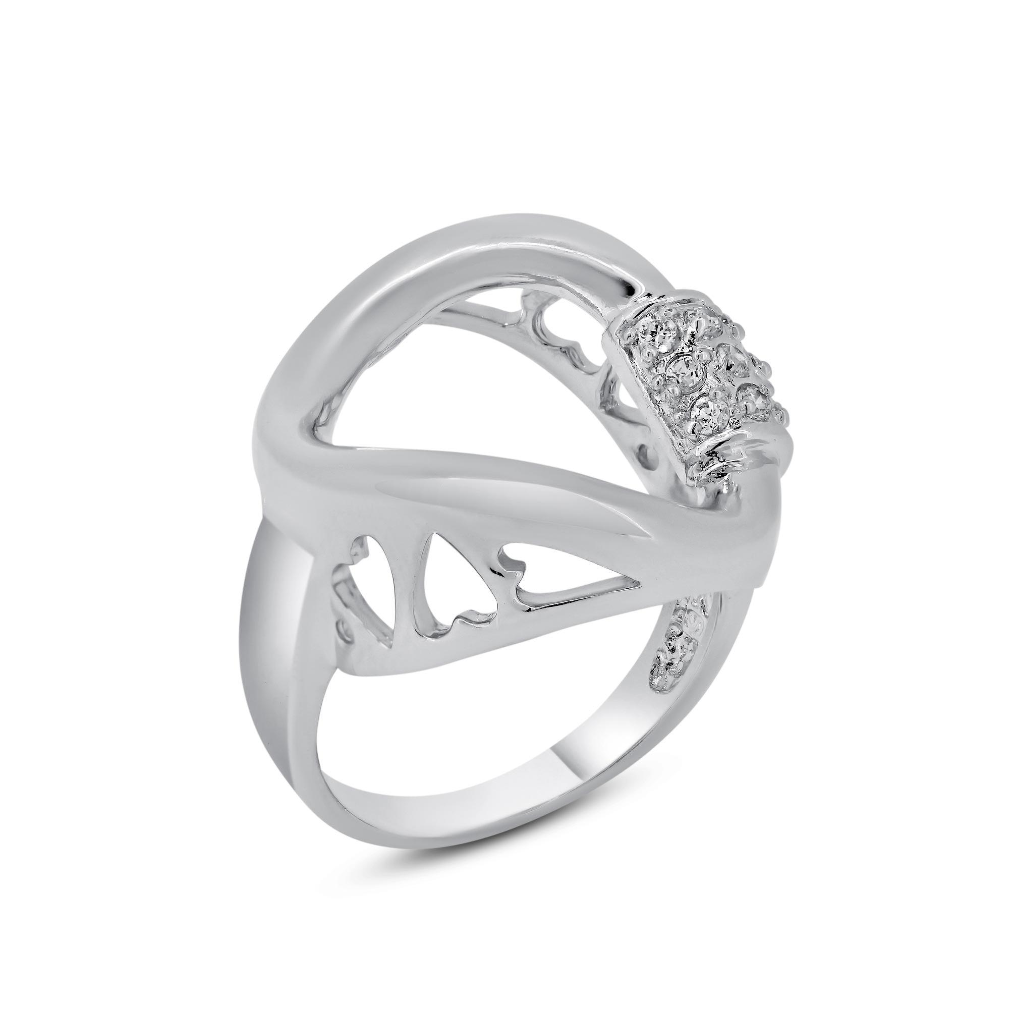 Silver 925 Rhodium Plated Clear CZ Open Circle Ring - BGR00106