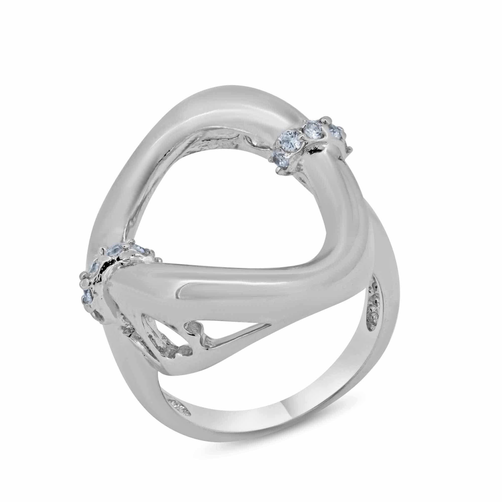 Silver 925 Rhodium Plated Clear CZ Open Round Ring - BGR00107