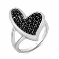 Silver 925 Rhodium Plated Black Pave Set CZ Heart Ring - BGR00108
