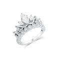 Rhodium Plated 925 Silver Crown Pear and Round CZ Ring - BGR00113