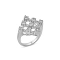 Silver 925 Rhodium Plated CZ Square Net Ring - BGR00116