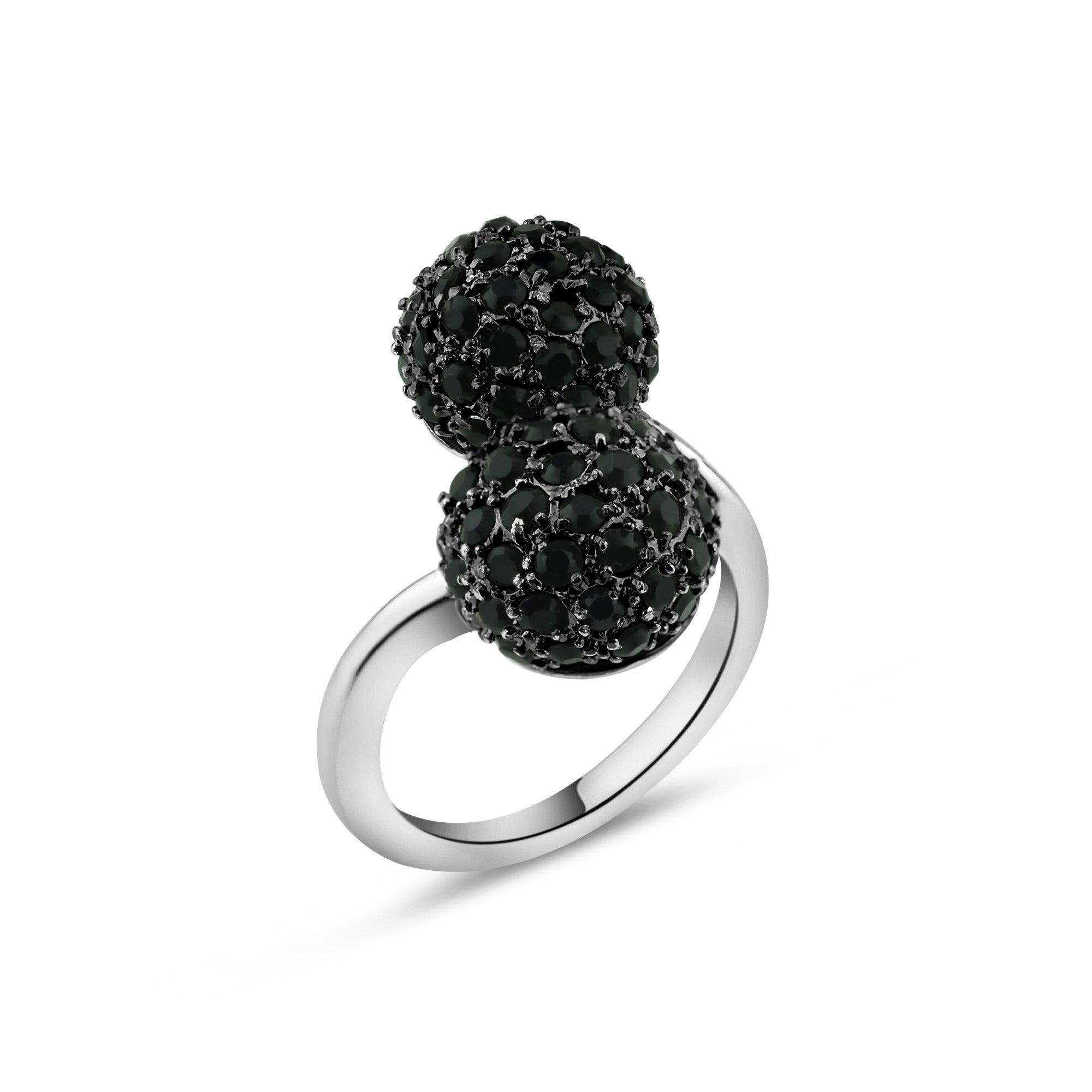 Silver 925 Rhodium and Black Rhodium Plated Black CZ Adjustable Ring - BR00133