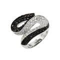 Silver 925 Rhodium and Black Rhodium Plated Clear and Black Pave Set CZ S Curve Ring - BGR00143