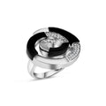 Silver 925 Rhodium Plated Black Onyx Clear Pave Set CZ Spiral Swirl Ring - BGR00156
