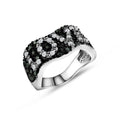 Silver 925 Rhodium and Black Rhodium Plated Clear and Black CZ Pave Set Love Ring - BGR00164