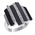 Silver 925 Rhodium Plated Multiple Onyx Clear CZ Bars Ring - BGR00166