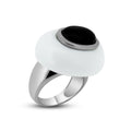 Silver 925 Rhodium Plated White Enamel Onyx Dome Ring - BGR00169