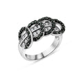 Silver 925 Rhodium and Black Rhodium Plated Clear and Black CZ Overlapping Circle Ring - BGR00173