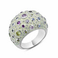Silver 925 Rhodium Plated White Enamel Multi Colored CZ Dome Ring - BGR00177
