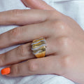 Silver 925 Rhodium and Gold Plated Clear CZ Tendril Wrap Ring - BGR00192