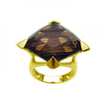 Silver 925 Gold Plated Diamond Shaped Champagne CZ Ring - BGR00225