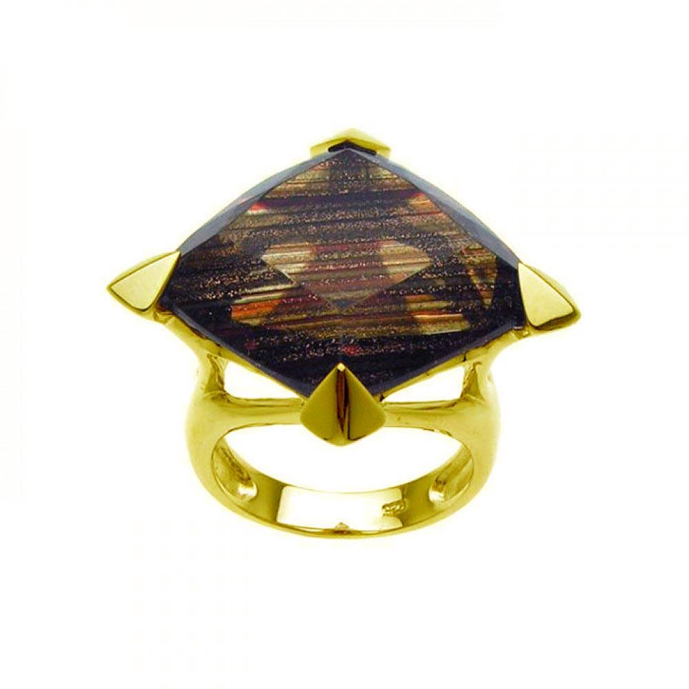 Silver 925 Gold Plated Diamond Shaped Champagne CZ Ring - BGR00225