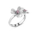 Silver 925 Rhodium Plated Pink CZ Flower Ring - BGR00262