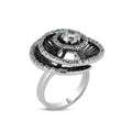 Silver 925 Rhodium and Black Rhodium Plated 2 Toned Round Center Clear CZ Spiral Ring - BGR00308
