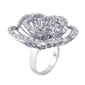 Silver 925 Rhodium Plated Clear CZ Rose Flower Ring - BGR00311WHT