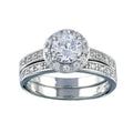 Rhodium Plated 925 Sterling Silver Clear CZ Round Bridal Ring Set - BGR00459