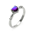 Rhodium Plated 925 Sterling Silver CZ Heart Purple February Ring - BGR00521FEB