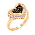 Silver 925 Rose Gold and Black Rhodium Plated Clear and Black Pave Set Heart Ring - BGR00605