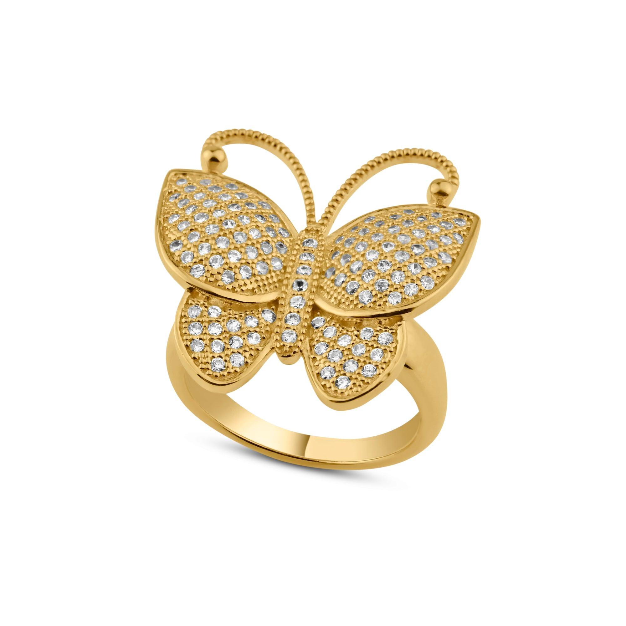 Silver 925 Rose Gold Plated Clear Micro Pave CZ Butterfly Ring - BGR00609