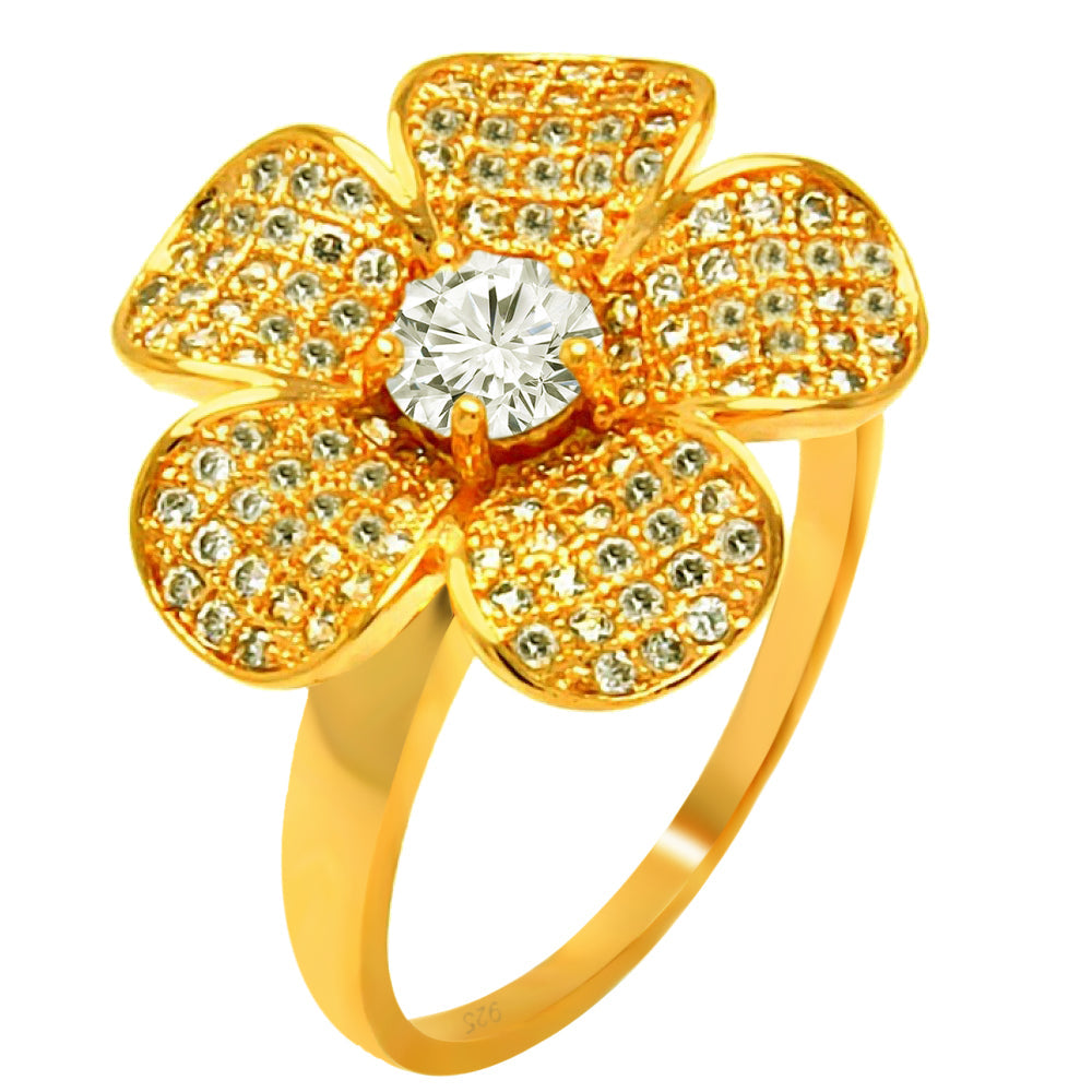 Silver 925 Rose Gold Plated Clear Micro Pave CZ Flower Ring - BGR00610