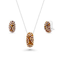 Silver 925 Rhodium Plated Tiger Stripe Print Clear CZ French Clip Earring and Necklace Set - BGS00065