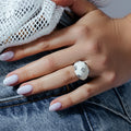 Silver 925 Rhodium Plated White Enamel CZ Dot Dome Ring - STR00681