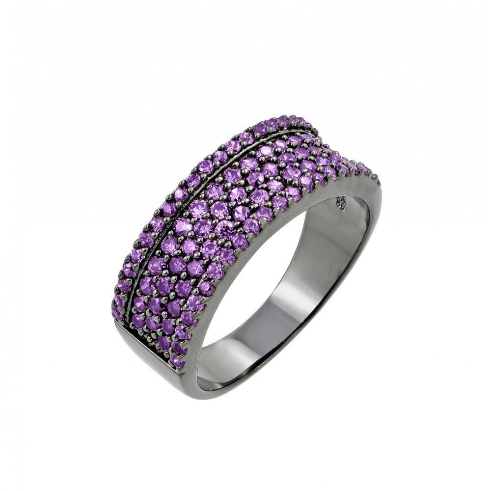 Silver 925 Rhodium Plated Purple Pave Set CZ Half Ring - BGR00770PUR