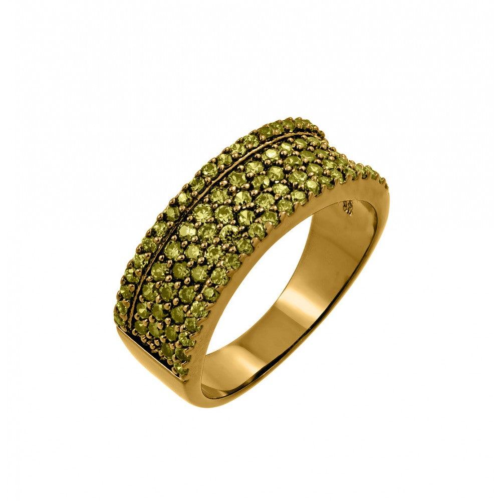 925 Sterling Silver 925 Gold Plated Yellow CZ Half Ring - BGR00770YEL
