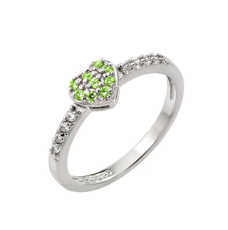 Rhodium Plated 925 Sterling Silver Clear Inlay CZ August Birthstone Heart Ring - BGR00784AUG
