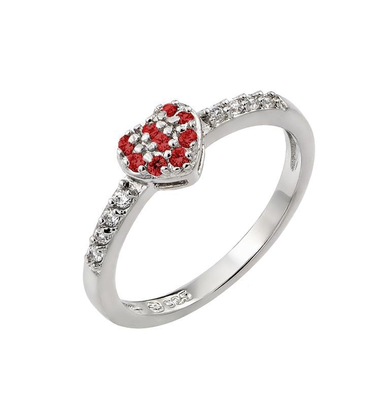 Rhodium Plated 925 Sterling Silver Clear Inlay CZ January Birthstone Heart Ring - BGR00784JAN